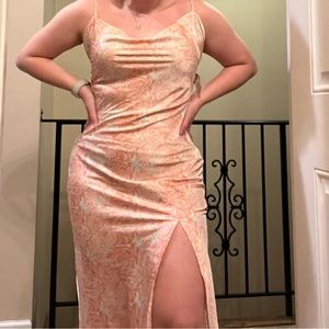 Pink floral split thigh dress